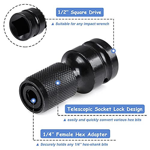 Mesee 1/4'' Hex Shank Magnetic Pivoting Bit Tip Holder With 1/2'' Square Drive To 1/4'' Hex Female Socket Adapter Set 20° Pivot Mode Magnetic Screw Drill Tip Quick Release Chuck Conversion Tool #TOP4