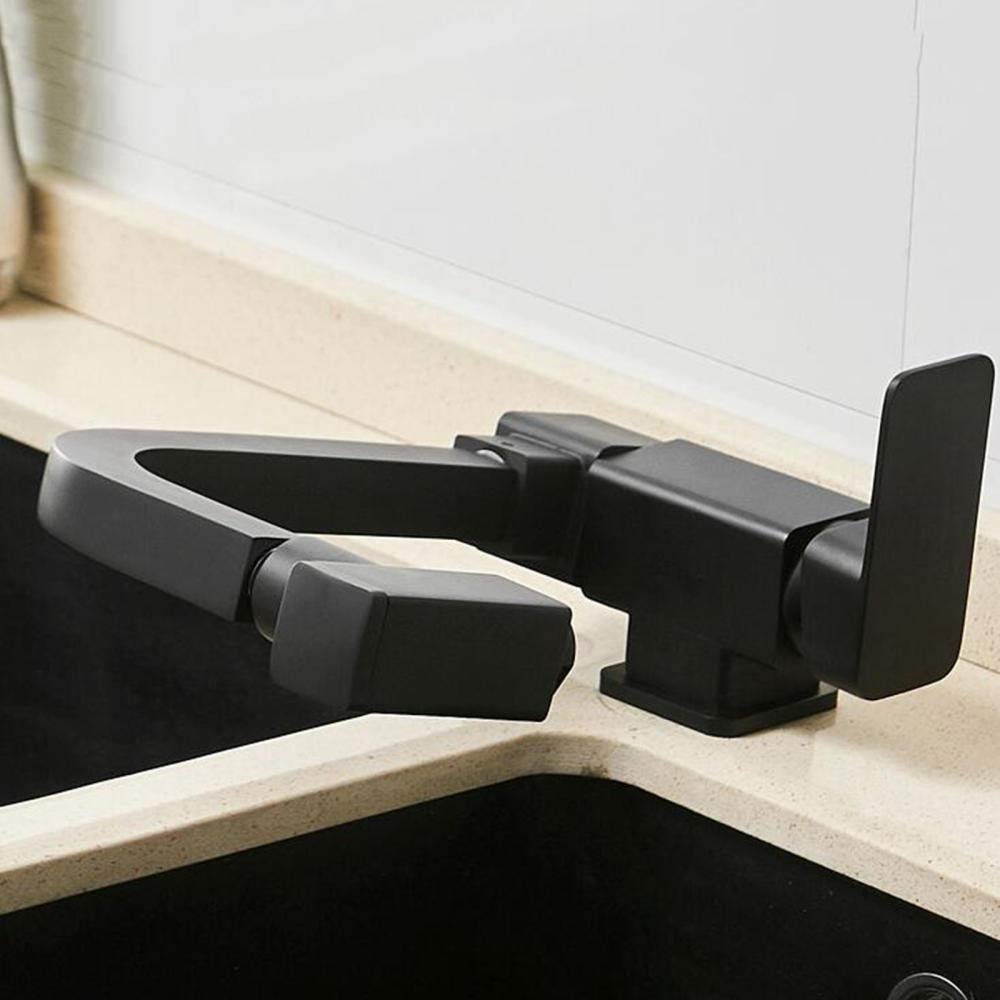 Robinet mitigeur de cuisine en laiton noir au design rotatif 360°