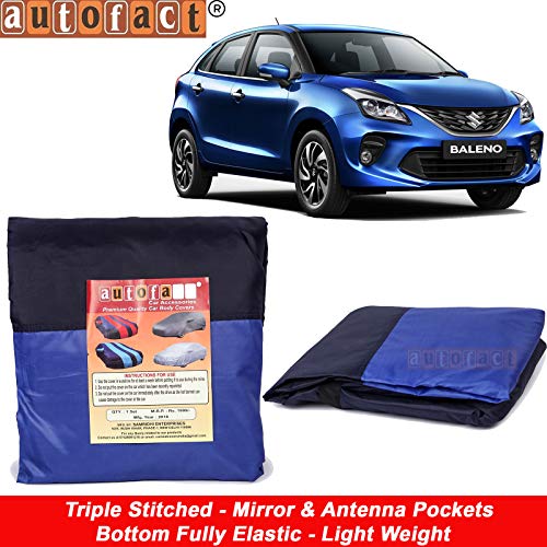Image of Autofact Car Body Cover for Maruti Baleno (2015 to 2021) with Mirror and Antenna Pocket (Light Weight, Triple Stitched, Heavy Buckle, Bottom Fully Elastic) (Maruti Baleno, Royal Blue)