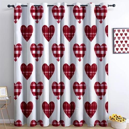 Rojo Cortinas Opacas 117 x 137 cm Ambiente Romántico Minimalismo Estampado Corazones – Cortinas de Tela Gruesa y Suave, Aislantes Térmicas para Salón, Oficina o Habitación, 2 Piezas