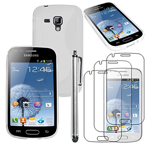 ebestStar - Coque Compatible avec Samsung Galaxy Trend S7560, S Duos S7562 Etui Housse Silicone Gel TPU Souple Motif S-Line + Stylet + 3 Films d'écran, Blanc [Appareil:...