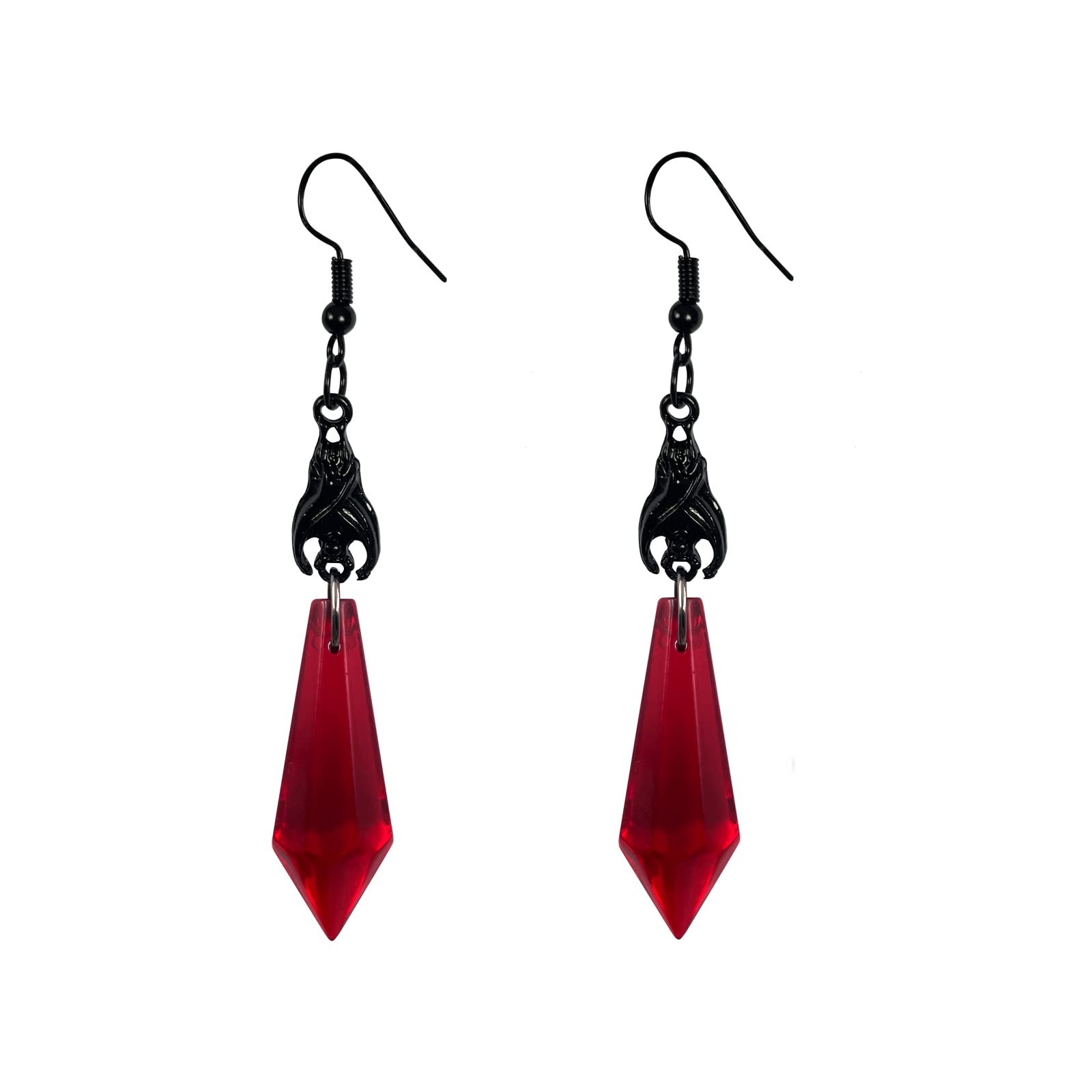 Gothic Bat Dangle Earrings - Red, Black, Purple Crystal - Dark Animal Earrings for Halloween Costumes & Gothic Jewelry Accessories Gift for Women