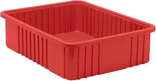 QUANTUM STORAGE SYSTEMS DG93060 Dividable Grid Storage Container, Heavy-Duty Stackable Plastic Parts Bin for Warehouse, Assembly & Industrial Organization, 22-1/2" x 17-1/2" x 6", Red, 3-Pack