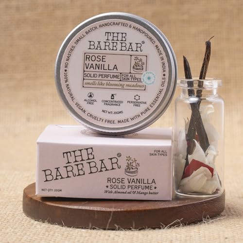 Image of The Bare Bar Rose Vanilla Solid Perfume - 20gm | Floral Fragrance| Odor & Sweat Control | Natural formula and Chemical free| Good for all skin types | Travel Mini Size Solid Perfume for Men & Women