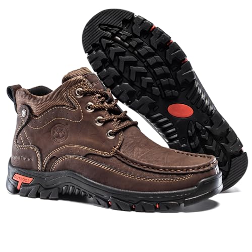 FLYLAND Men's Casual Boots Vintage Leather Ankle Dress Boot Chukka Boots Mid Top Non-Slip Driving Walking Shoes4