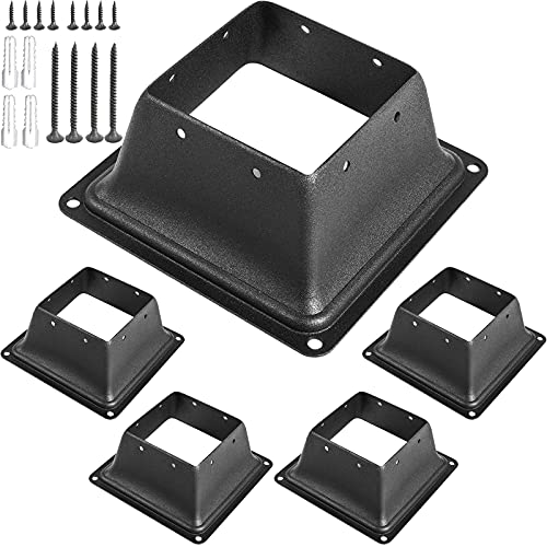VEVOR Deck Post Base 5 PCS Post Base Skirt 4x4" (Actual 3.38x3.38") Post Support Flange 2.5LBS Deck Post Skirt Black Powder-Coated Decking Post Base with Thick Steel for Deck Supports Porch Railings