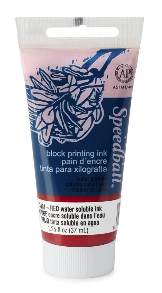 Speedball 37ml 1.25oz Water-Soluble Block Ink Red, for Block Printing Lino Printing, Screen Printing, For Artists Kit