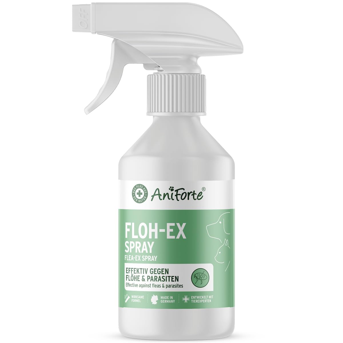 AniForte Flohspray für Hunde & Katzen 250 ml - Floh-Ex Spray zur Abwehr gegen Flöhe, Flohmittel bei Parasiten & Flohbefall, Antiflohmittel mit Geraniol & natürlichen Ölen