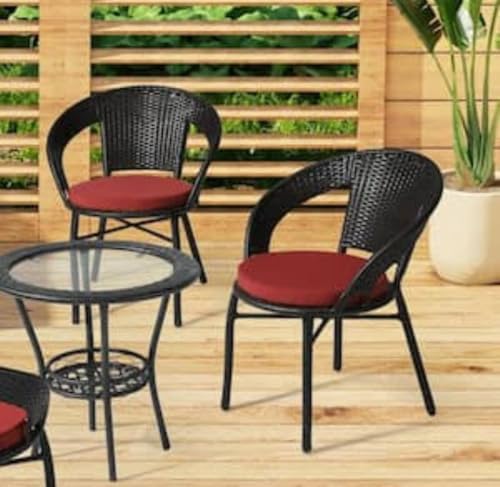Image of PRATHAM India 2+1 Outdoor Indoor Patio Set Bistro Set Rattan Set Lawn Balcony Outdoor Garden Chair Table Set (Black Chair & Red Cushion)