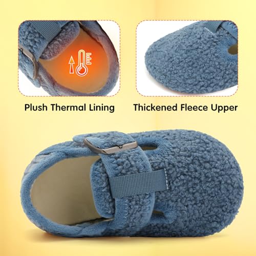 L-RUN Toddler Slippers Indoor House Shoes Blue 6.5-7.5 Toddler3