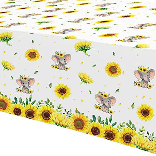 Xigejob XGB019 Elephant Baby Shower Tablecloth Supplies - Disposable Baby Elephant Baby Shower Decorations Table Cover, Elephant Sunflower Theme Birthday Table Cloth Decorations thumb #3