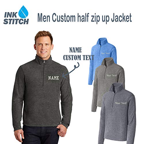 INK STITCH Men Custom Your Own Text Heather Microfleece Half Zip Pullover Jacket3
