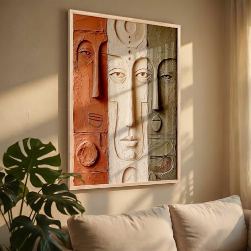 Image of kotart Relief Face Wall Art - Modern Abstract Portrait Sculpture,| Aesthetic Paintings With Frame For Living Room Bed Room Hotel Wall Decor Digital Reprint (14X20 inch)