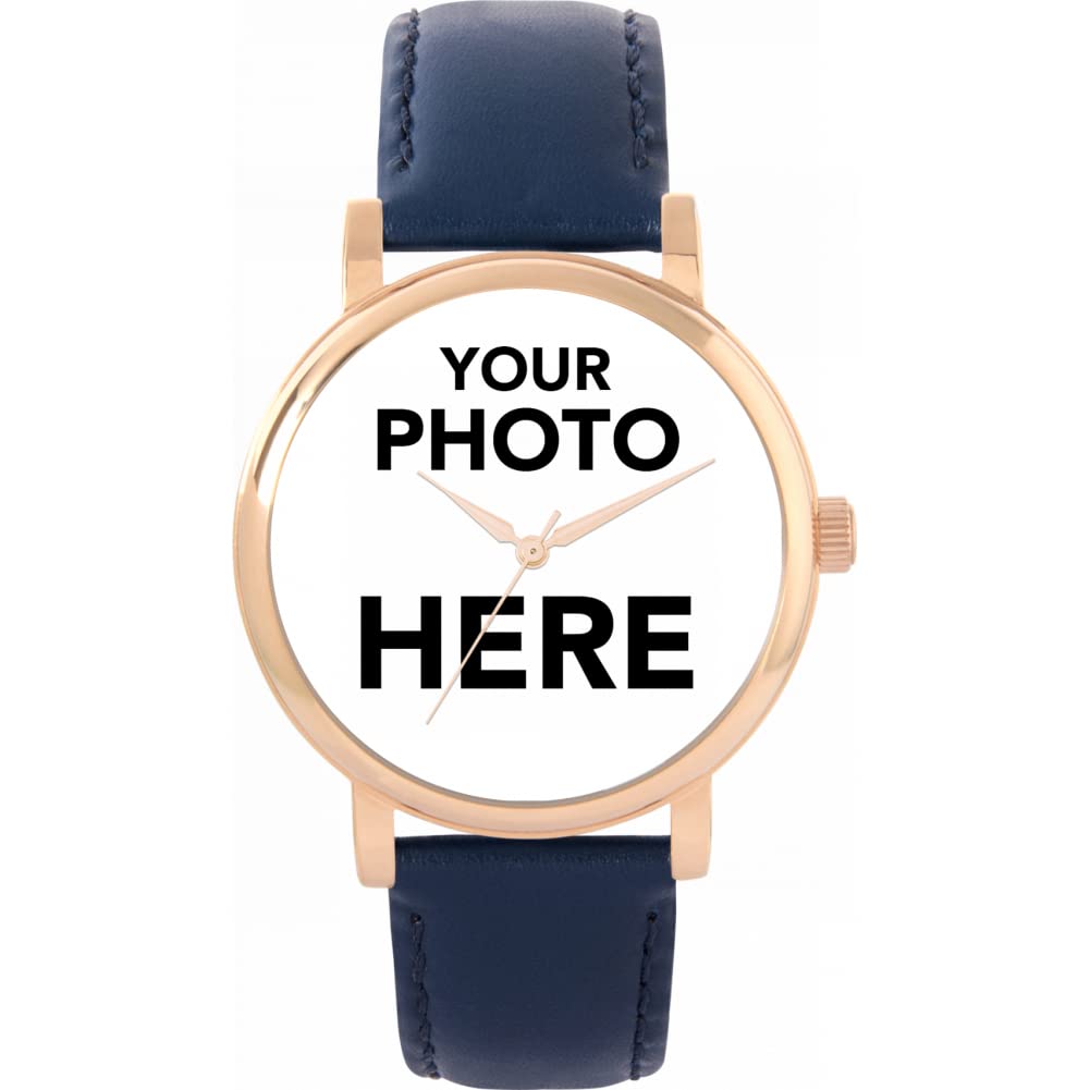 Regalos fotográficos Personalizados para Mujer, Pantalla analógica, Reloj con Movimiento de Cuarzo japonés con Caja de Oro Rosa, Reloj Grabado a Medida