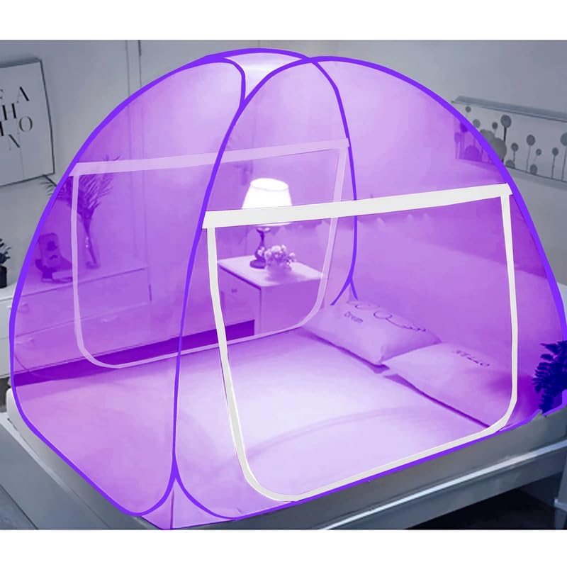 Image of Double Bed Mosquito Foldable King Size Mosquito Net | Polyester 30GSM Strong Net | 6 x 6 Feet with Foldable Steel Frame | PVC Coated Corrosion Resistant Steel Wire