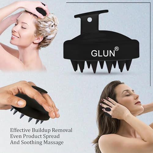 Image of GLUN Pack of 2 Scalp Shampoo Brush - Silicone Hair Scalp Massager for Dandruff Removal & Deep Cleansing (Black)