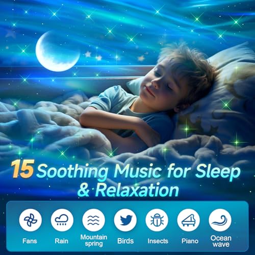 Miniatura 4 de Coolnight Proyector De Galaxias Y Estrellas Real, 15 Colores 5 Patrones Luna, Luz Nocturna Infantil Con Bluetooth Y 15 Melodías,Mando A Distancia Para Decoracion Regalo Día De La Madre Y Niño,Blanco