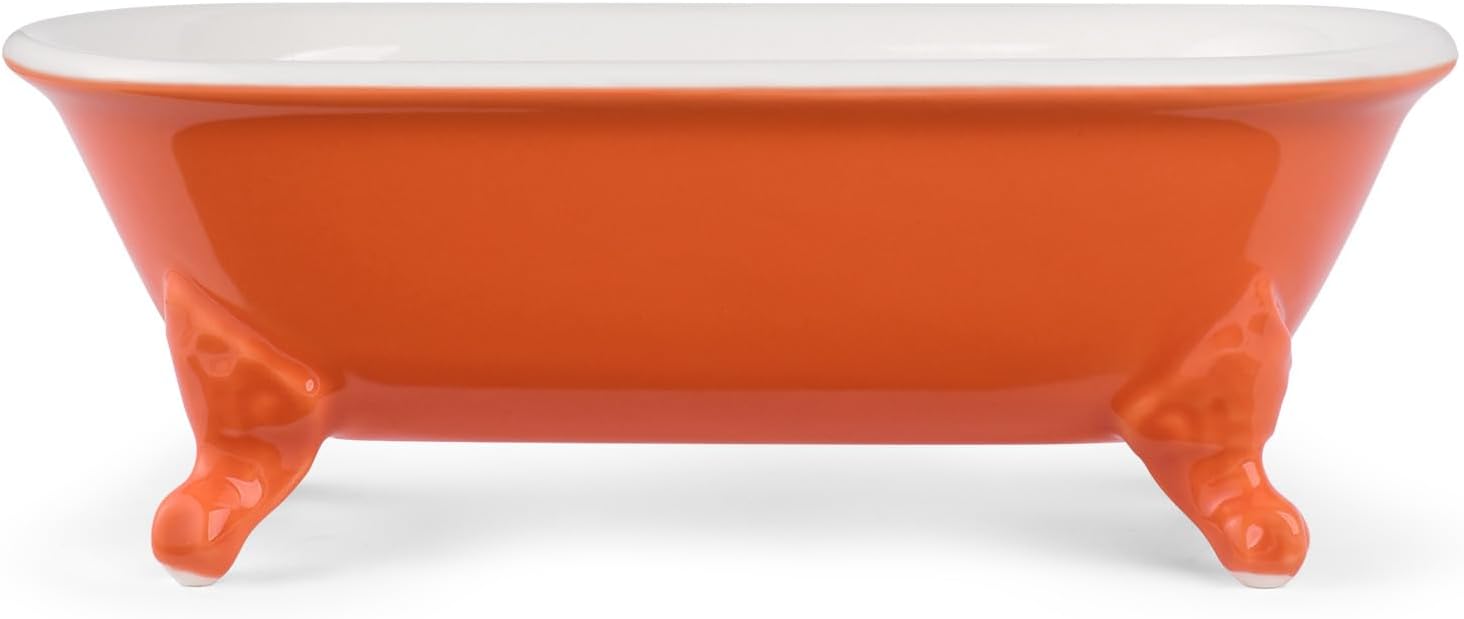 6.5" Ceramic Mini Decorative Clawfoot Bathtub Bar Soap Dish, Kitchen Sponge Holder and Shower Tray for Bathroom, 1 Pack(Dark Orange) thumbnail