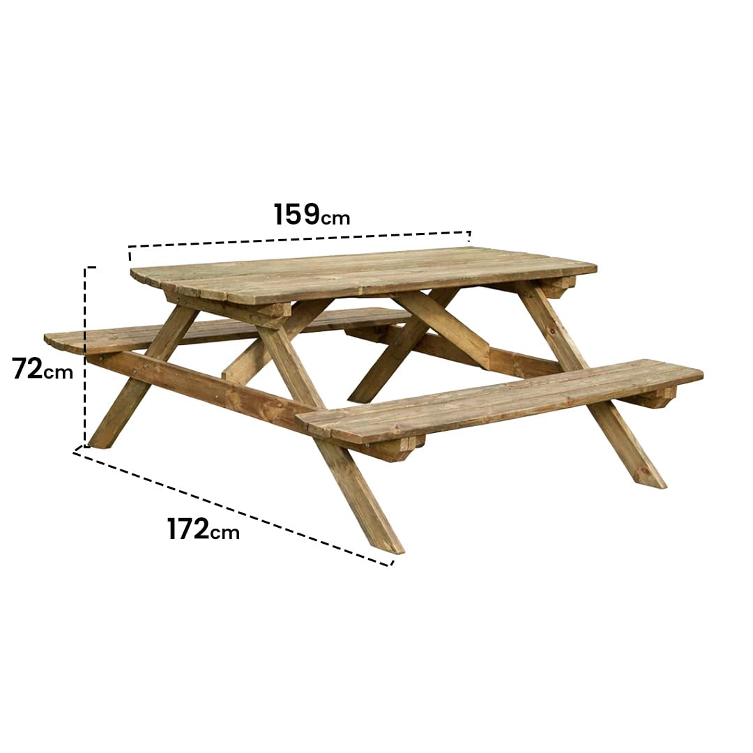 Nortene Mesa Picnic Basic Madera De Pino para Jardín Y Terraza 72x172x159cm