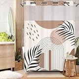 LYLYCTY Duschvorhang ohne Haken, mit einrastbarem Futter & Einsatz, Boho-Stil, Mitte des Jahrh&erts, Sonnencreme-Hellbraun, Duschvorhang für Badezimmer, Dekoration, 180,3 x 188 cm