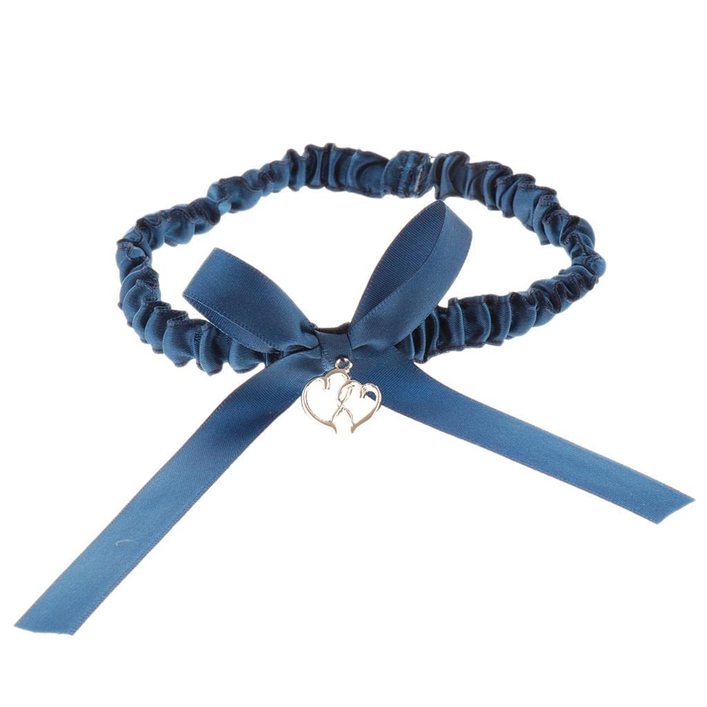 Pack of 2 Elegant Wedding Bridal Bowknot Love Heart Pendant Lace Garter Throwaway Toss Leg Blue One Size | Garters|1 Pair of Wedding Garter Set-image-19