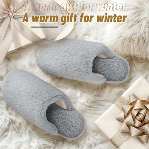 Fluffy Slippers Women,Memory Foam Ladies Slippers for House,Cosy Women's Slippers Faux Fur Lined,Anti-Slip Mens Womens Slippers Outdoor Shoes,Plush Home Slippers for Women,Winter Christmas Gifts - Image 6