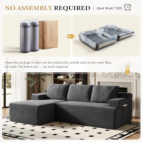 Image of 96 inch Sectional Couches for Living Room Cloud Couch Sofa with L-Shape Upholstered Boneless Couchs Modern Modular Sectional Couch with Chaise