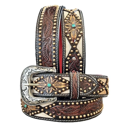 DANIEL'S ARTPLANET Western Belt for Men Full Grain Leather Cowboy Belt 1.5” Wide With Buckle Handmade Engraved Tooled