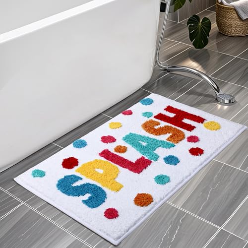 HAIWAOO Splash Bathroom Rugs 17x24,Soft, Absorbent and Non Slip Cute Bath Mat, Machine Washable with Colorful Letter Designs Bath Rugs for Bathroom, Tub, Shower or Sink,Home Decor Accessories