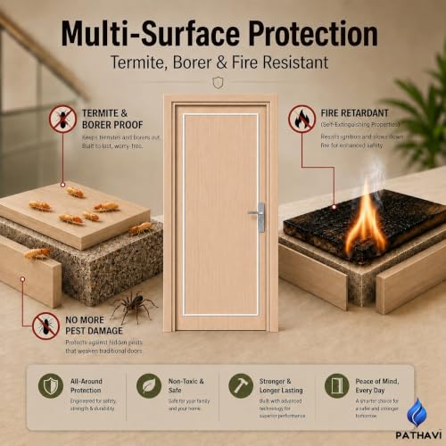 Image of PVC Door with Frame, 30 mm Thick, 27 x 81 Inches (2.25 x 6.75 ft), Beige Color, Waterproof, Termite Resistant, 550 Density, 12 kg