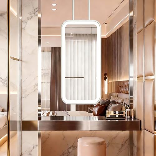 Espejo de tocador para colgar en el techo，Espejo de baño LED rectangular con luz，Espejos de pared grandes Espejos de vidrio decorativos para sala de estar，entrada，dormitorios，aparadores(40cmx70cm)