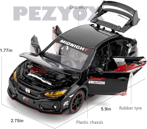 Image of 1 /32 Toy Car for Honda Civic Type-R Diecast Toy Vehicle Metal Pull Back Model Car with Light and Sound for Kids (Black)
