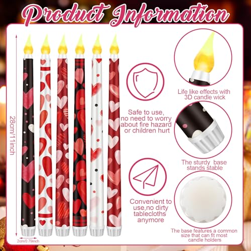 Image of Aurelema 6 Pcs Valentines Day LED Flameless Candle Set Valentine Day Flameless Taper Candles with Heart Battery Operated Seasonal Celebration with Remote for Wedding Romantic Night