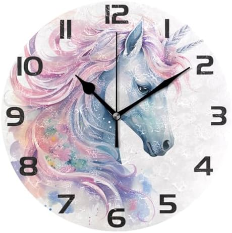 ALAZA Unicorn Horse Rainbow Wall Clock Non Ticking Decorative Des...