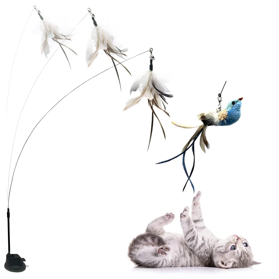 Juguetes para Gatos Interactivos Juguete Pluma de Gato Interactivo Gato Varita Juguete Gatos Interactivo Varita Juguetes de Plumas de Gato Pluma de Juguete para Gato con Base de Ventosa Resistente