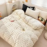Michorinee Double Duvet Cover Set White Brown Heart Print Beige Bedding Set Kawaii Style Girls Aesthetic Cute Renforce Microfibre Quilt Cover 200x200 cm with Zipper Closure Pillowcase 50x75 - Image 3