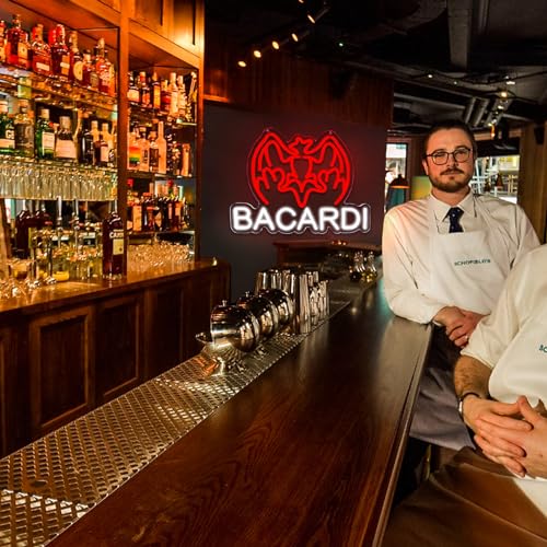 Image of AHlove Bacardi Rum neon commercial sign for bar wall decor，USB Powered Decorative Bar Open Sign for Home Bar Store Party Decor，Neon Lights for Man Cave