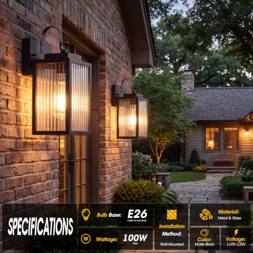 tjjsllhbe Black Outdoor Wall Lantern, Modern Farmhouse Exterior Wall Sconce - image 2