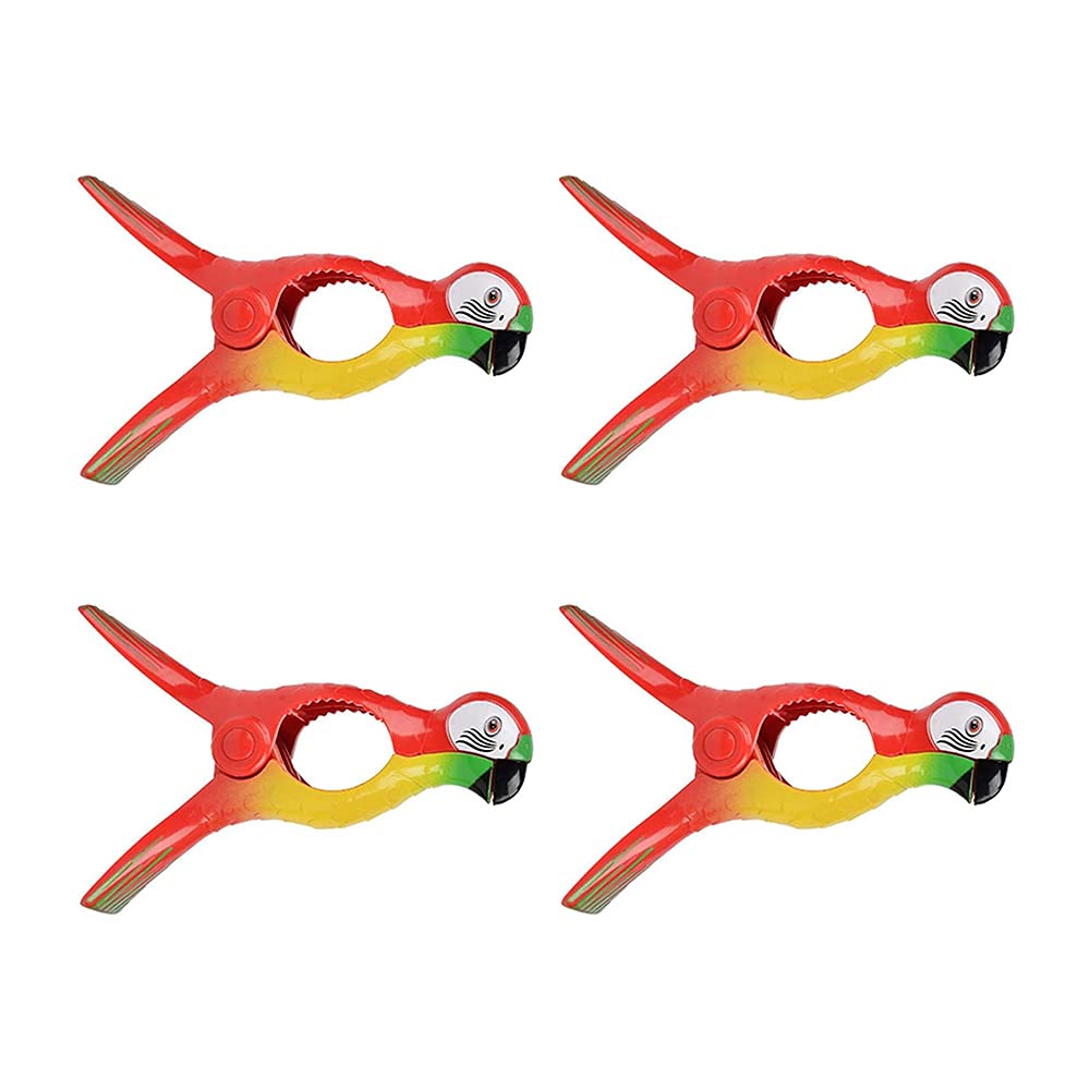 CTRLZS 4Pcs Beach Towel Clips for Sun Loungers, Parrot Bird Towel Clips Large Windproof Clothes Hanging Peg Quilt Clamp Holder