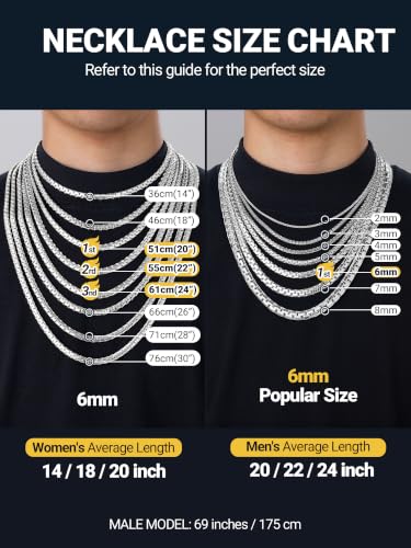 Image of PROSTEEL Stainless Steel Flat Box Link Chain Necklace for Men | Silver /Black /18K Gold Plated,2 /3 /4 /5 /6 /7 /8mm Width Chain with Strong Lobster Clasp /Waterproof Men Women Jewelry with Gift Box