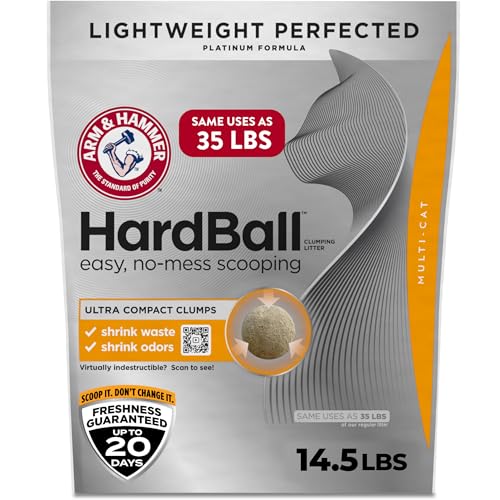 ARM & Hammer Hardball Lightweight Platinum Multi-Cat Clumping Cat Litter Odor Control, Easy No-Mess...