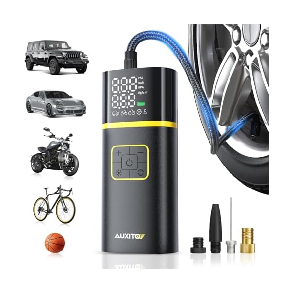 AUXITO Tire Inflator Transportable Air Compressor 150PSI Air Pump for Automotive Tires with Digital Strain Gauge, Rechargeable Battery, Emergency LED Gentle for Automotive Bike Bike Ball