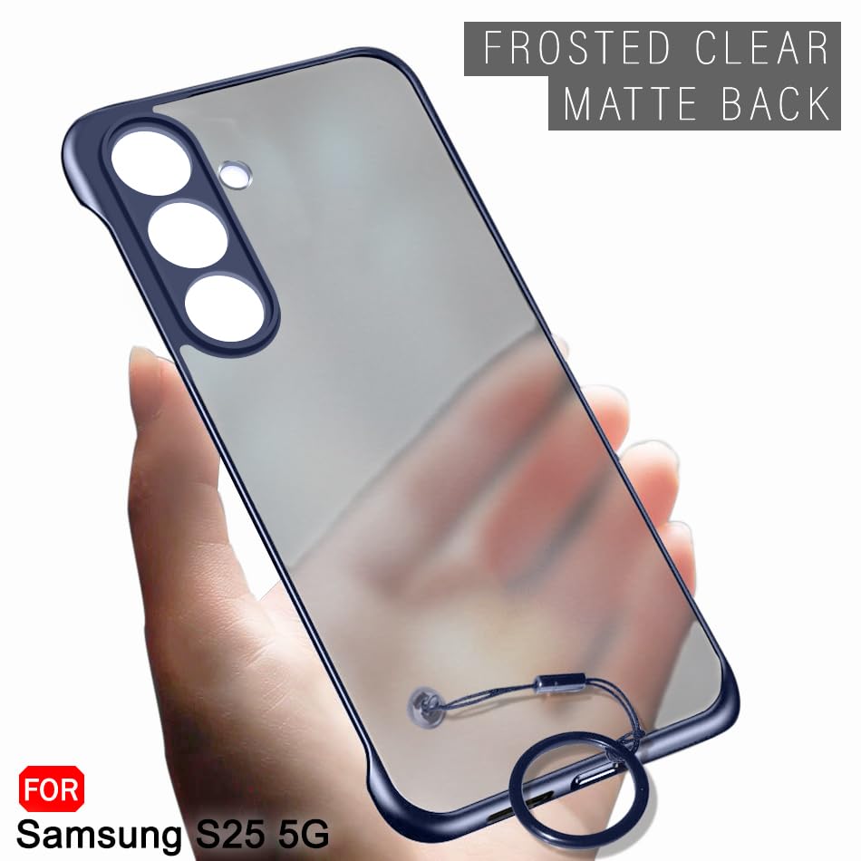 Image of TheGiftKart Hybrid Ultimate Slim Back Case Cover for Samsung Galaxy S25 5G | Camera & Screen Protection | Frosted Matte Translucent Hard Back Case Cover for Samsung Galaxy S25 (PC & TPU, Blue Bumper)