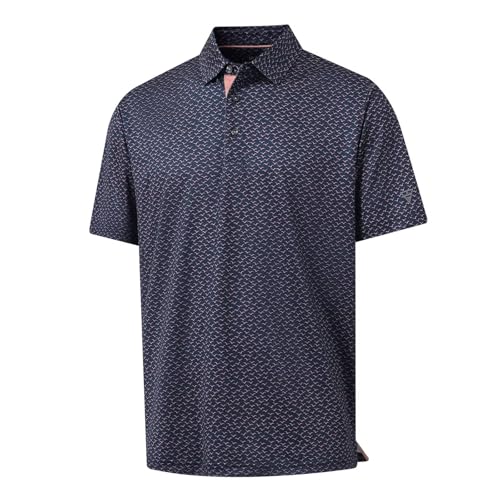 Image of M MAELREG Mens Golf Shirt Short Sleeve Dry Fit Print Moisture Wicking Performance Patterns Collared Polo Shirt