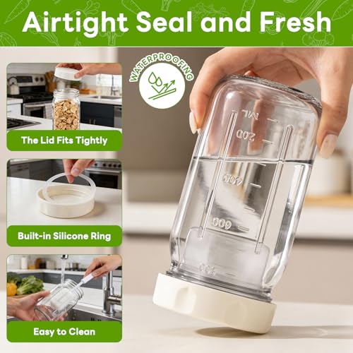 Image of JUNLIN 9Pack Salad Jar with Lids Meal Prep，32oz Large Salad Jars with 2 Build in Dressing Cup Meal Prep Containers, Salad Lunch Container for Office Gym On the go