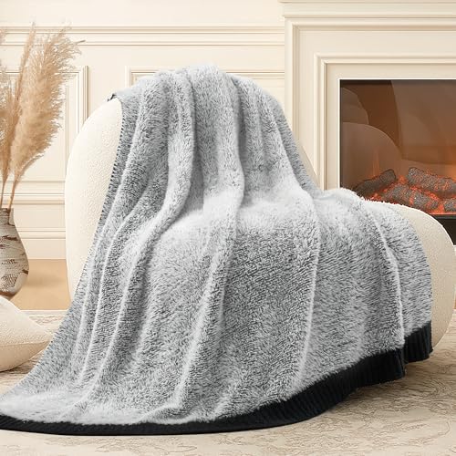 Amelie Home Knit Throw Blanket for Couch, Super Soft Cozy Fuzzy Plush Throw for Sofa, 50