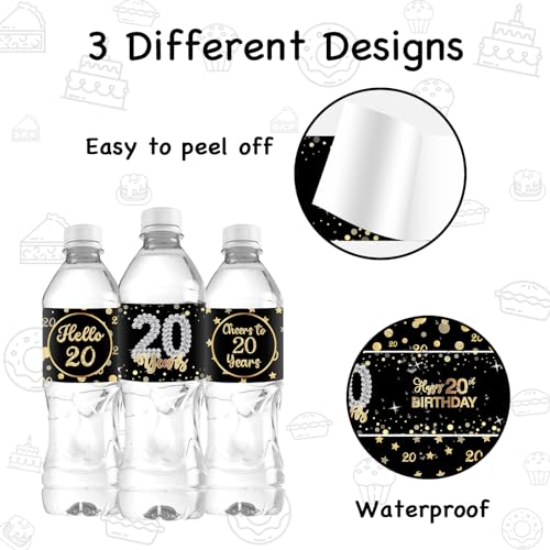 Stickers bouteille d'eau 20 ans mariage pour table chic - 3