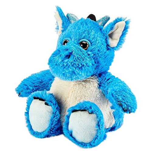 Warmies Peluche de Dragón Azul con Peso para Microondas con Aroma a Lavanda Francesa, Bolsa de Trigo Caliente o Fría para una Relajación Fresca y un Alivio Cálido