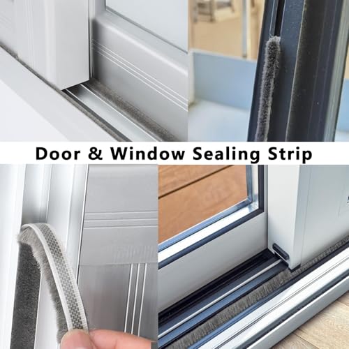 Image of Brush Weather Stripping 0.2in(T) x 0.4in(W) x 33FT Grey Door Seal Strip for Door Frame, Sliding Glass Door Draft Stopper Window Soundproofing Bristle Door Sweep Weatherstripping