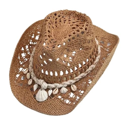 Chapeau de cowboy en paille tissé à la main avec coquillages